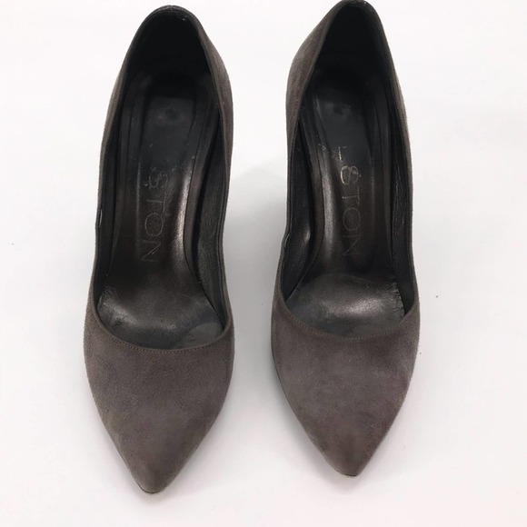 Halston Grey Suede Rectangular Wedge Pumps Sz 6 - Picture 5 of 12